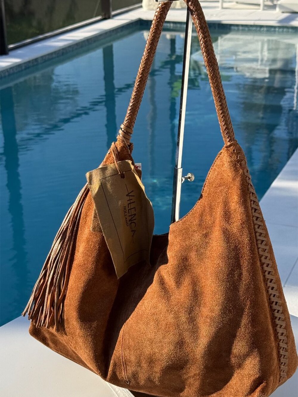 Vilenca Holland Suede Slouchy Hobo Shoulder Bag Whiskey Boho Whipstitch Tasl NWT